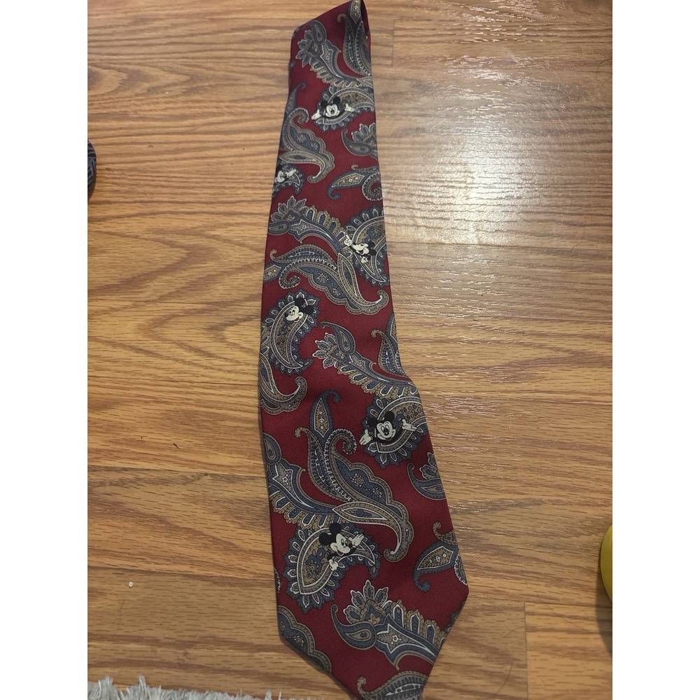 Disney Mickey Mouse Hidden Mickey Paisley Necktie Burgundy Silk Made USA